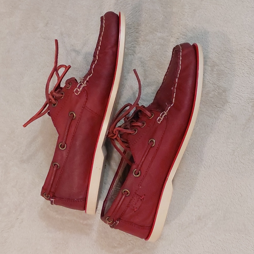 Polo Ralph Lauren Bienne II LU-BTS Mens Red Leather Boat Loafer Shoes Sizs 8.5 D - Picture 8 of 12